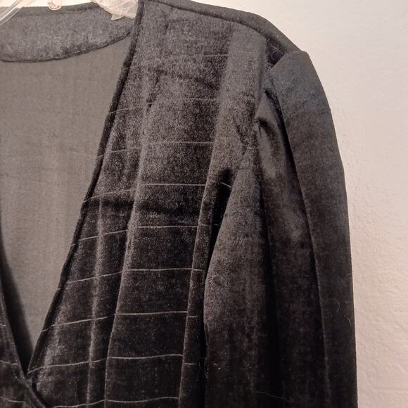 Velvet Jacket BLACK Blazer GOLD BUTTONS Deep V-neck Front Puff Shoulders Pockets - Picture 16 of 16